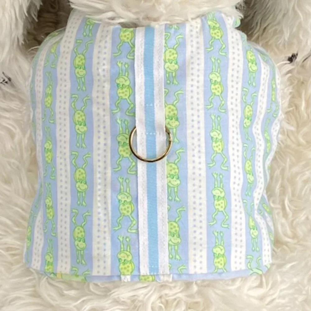 NEW- DOG HARNESS REVERSIBLE- with frogs handmade